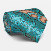 Turquoise en Coral Snakeskin Pattern op een Stropdas (Opgerold)