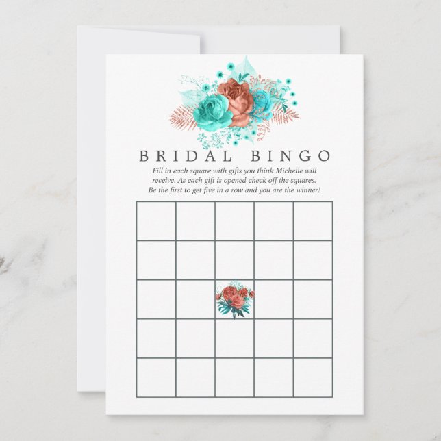 Turquoise en Coral Tropical Floral Bingo (Voorkant)