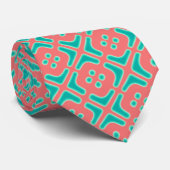 Turquoise en Coral Unique Pattern Stropdas (Opgerold)