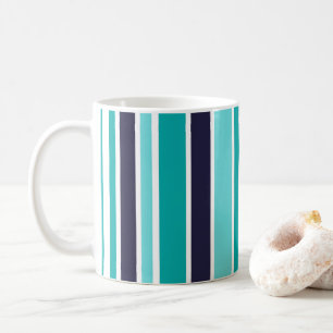 Turquoise en donkerblauwe streep koffiemok