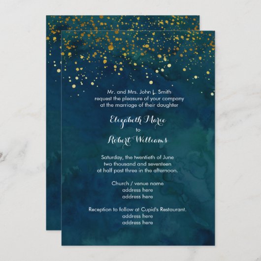 Turquoise en Faux Gold Glitter Kaart (Voorkant / Achterkant)