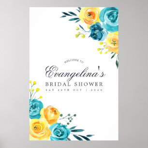 Turquoise en Gele Bloemige Bruidsontvangst Poster