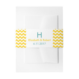 Turquoise en gele Chevron bruiloft Uitnodigingen Wikkel