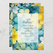 Turquoise en Gele en Grijze Bloemenbruiloft Kaart (Voorkant / Achterkant)