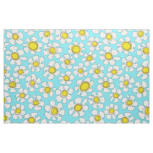 Turquoise en gele single line daisy patroon stof