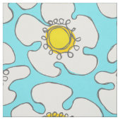 Turquoise en gele single line daisy patroon stof (Swatch)