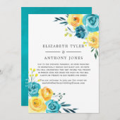 Turquoise en Gele Trouwfeest Beperkte Gastlijst Aankondiging (Voorkant / Achterkant)