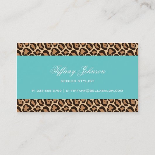 Turquoise en Girly Leopard Print Visitekaartje (Achterkant)