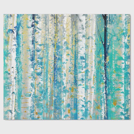 Turquoise en Gold Abstract Birch schilderen Cadeaupapier (Vlak)