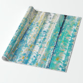 Turquoise en Gold Abstract Birch schilderen Cadeaupapier (Uitgerold)