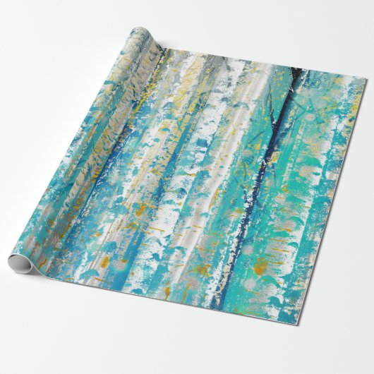 Turquoise en Gold Abstract Birch schilderen Cadeaupapier (Uitgerold)