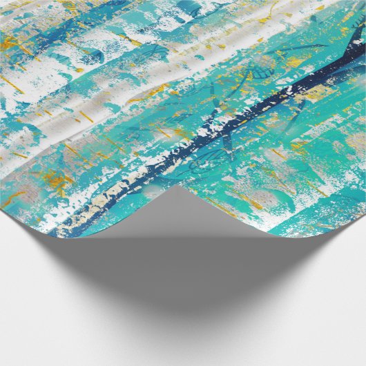 Turquoise en Gold Abstract Birch schilderen Cadeaupapier (Hoek)