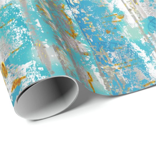 Turquoise en Gold Abstract Birch schilderen Cadeaupapier (Rol Hoek)