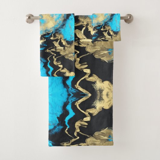 Turquoise en Gold Abstracte kunst Bad Handdoek (Insitu)