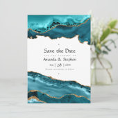 Turquoise en Gold Agaat Bruiloft Save The Date (Staand voorkant)