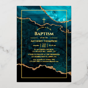 Turquoise en Gold Agate Baptism Folie Invitation Folie Uitnodiging