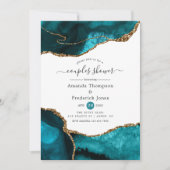 Turquoise en Gold Agate Couples Shower Kaart (Voorkant)