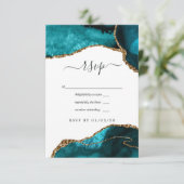 Turquoise en Gold Agate Wedding RSVP Kaartje (Staand voorkant)