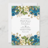  Turquoise en Gold Chic Floral Wedding Inv Kaart (Voorkant)