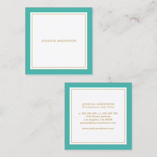 Turquoise en Gold Elegant Feminine Vierkante Visitekaartje (Voorkant / Achterkant)