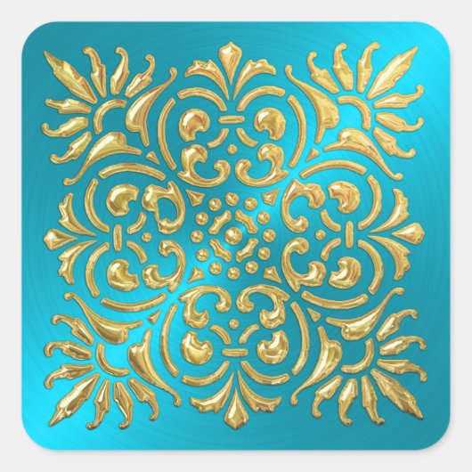  Turquoise en Gold Embossed Kijk Sticker (Voorkant)