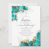 Turquoise en Gold  Floral Baptisme Kaart (Voorkant)