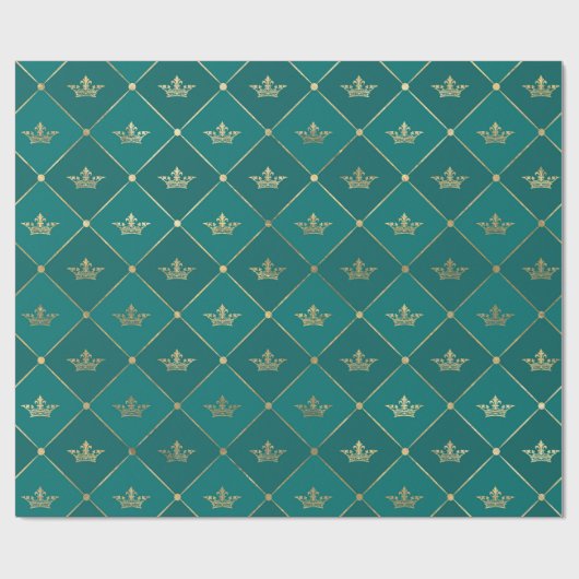 Turquoise en Gold Foil Crown Pattern Cadeaupapier (Vlak)