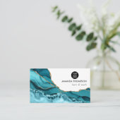 Turquoise en Gold Geode Agate Stone Visitekaartje (Staand voorkant)