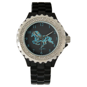 Turquoise en Gold Horse Silhouette Horloge