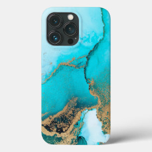 Turquoise en Gold Marble iPhone 13 Pro Hoesje