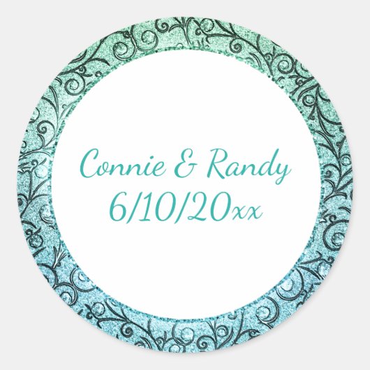 Turquoise en Gold Pattern Monogram Sticker (Voorkant)