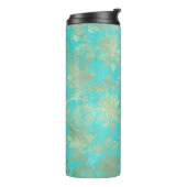 Turquoise en Gold Peacock Damask Thermosbeker (Gedraaid links)