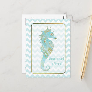 Turquoise en Gold Seahorse Change of Address Briefkaart