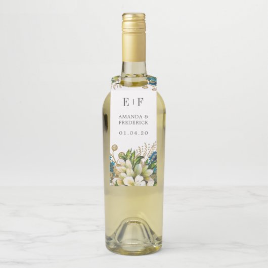  Turquoise en Gold Shabby Floral Wedding Flessenhanger (Op fles)