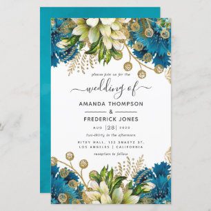  Turquoise en Gold Shabby Wedding Invite
