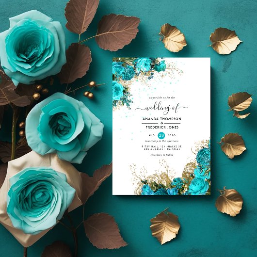 Turquoise en Gold Shabby Wedding Kaart