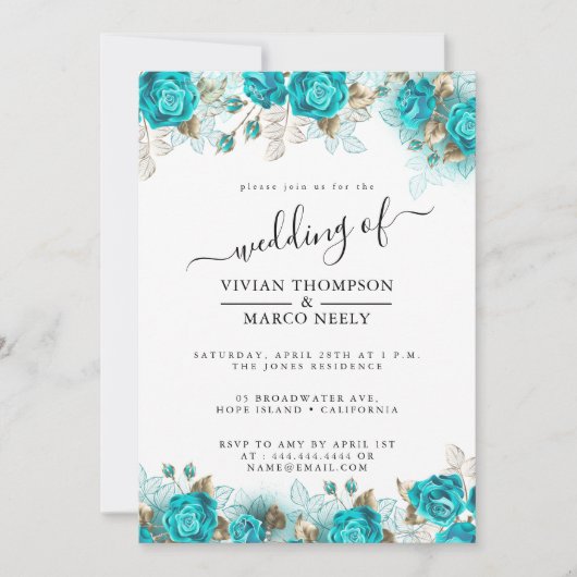 Turquoise en Gold Shabby Wedding Kaart (Voorkant)