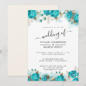 Turquoise en Gold Shabby Wedding Kaart (Voorkant / Achterkant)