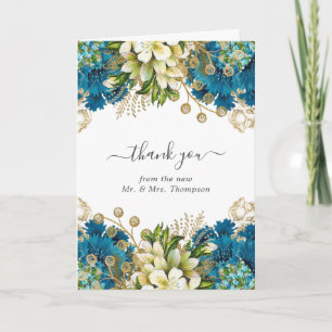 Turquoise en Gold Shabby Wedding Photo Bedankkaart