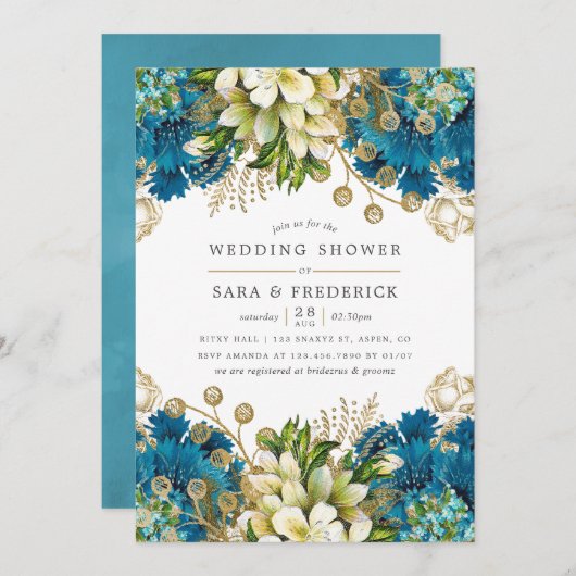  Turquoise en Gold Shabby Wedding Shower Kaart (Voorkant / Achterkant)