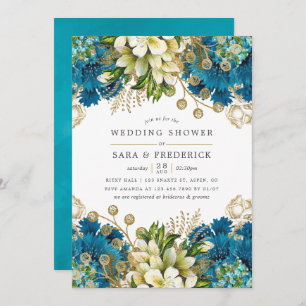 Turquoise en Gold Shabby Wedding Shower Kaart