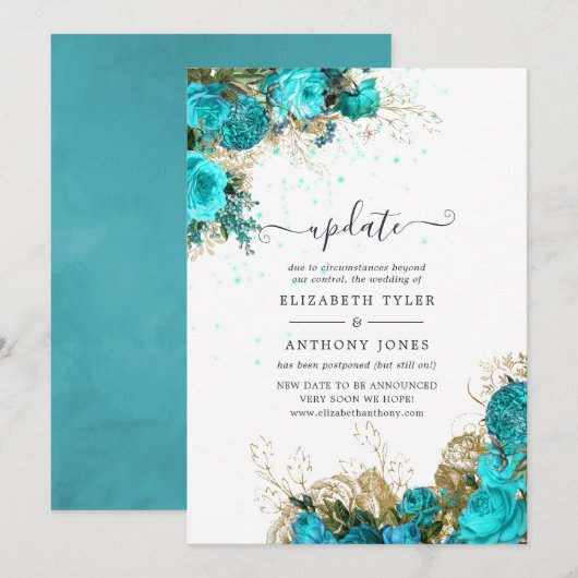  Turquoise en Gold Shabby Wedding Update Kaart (Voorkant / Achterkant)