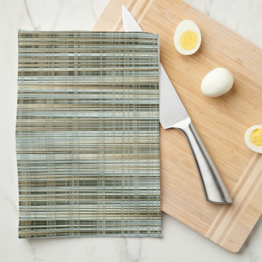 Turquoise en Gold Striped Pattern Theedoek (Quarter Fold)