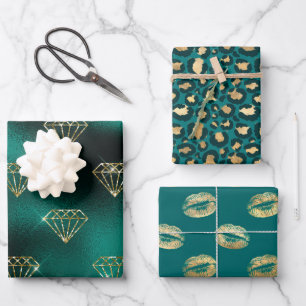 Turquoise en Goud Inpakpapier Vel