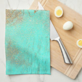 Turquoise en Gouden Abstracte Strandgolf Glitter Theedoek (Quarter Fold)