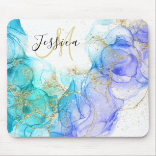 Turquoise en Gouden Alcohol Inkt & Naam Muismat