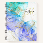 Turquoise en Gouden Alcohol Inkt & Naam Notitieboek (Voorkant)