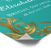 Turquoise en Gouden Bloemrijke Trouwtekst Bord Poster (Hoek)