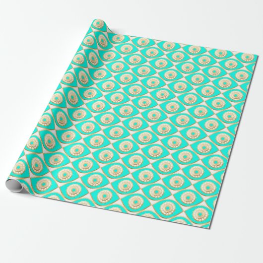 Turquoise en Gouden Derde Oog Cadeaupapier (Uitgerold)