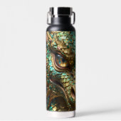 Turquoise en Gouden Drakengezicht Waterfles (Voorkant)